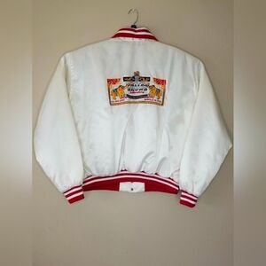 Vintage Windless Flapjacket Men's Bomber Jacket Ivory Satin Embroidered Sz XL?